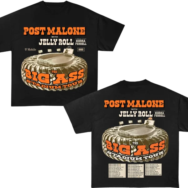 Post Malone And Jelly Roll Big Ass Stadium Tour 2025 Shirt