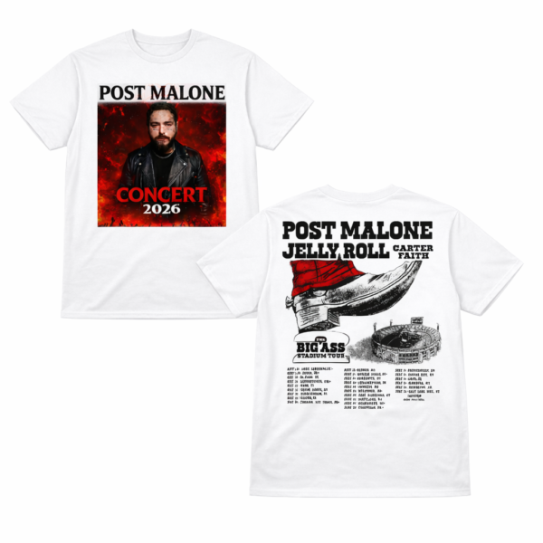 Post Malone, Jelly Roll & Carter Faith Big Ass Stadium Tour 2026 T-Shirt