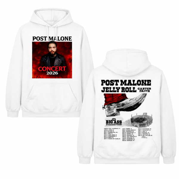 Post Malone, Jelly Roll & Carter Faith Big Ass Stadium Tour 2026 Hoodie